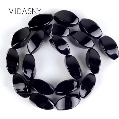 Natural Stone Twisted Shape Black Agates Beads For Jewelry Making 10*16mm 24pcs Spacer Loose Beads Diy Bracelet Accessories 15