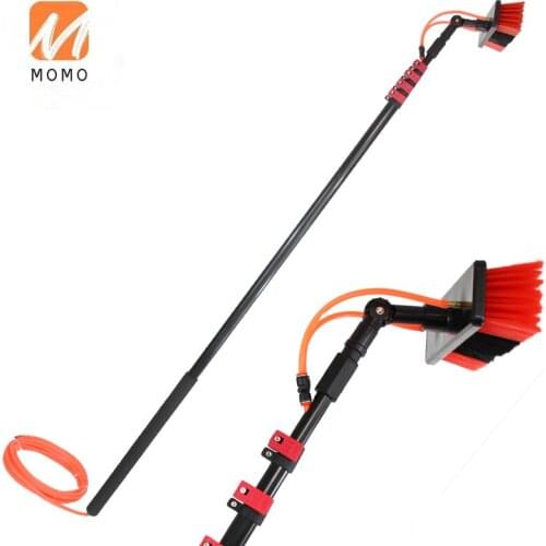 Long handle 9 meters telescopic window cleaning brush with water flow through washing tools