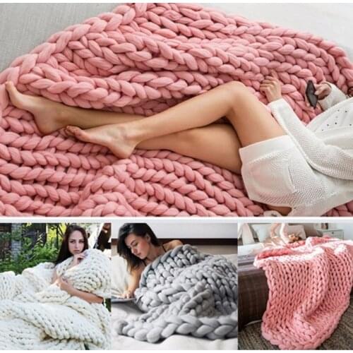 New 80X100cm New Warm Handmade Chunky Knit Blanket Thick Home Bed Decor