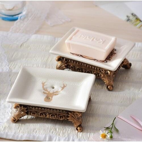 Bathroom Supplies Drain Soap Holder Soap Container Soap Box Double Layer Soap Dish Soap Bracket Ceramic With Resin Stand