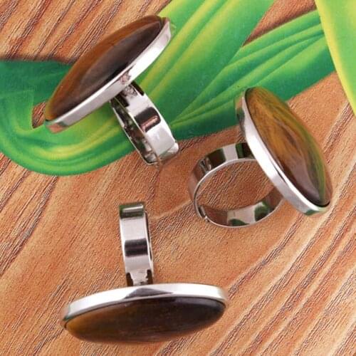 Trendy-beads Popular Silver Plated Resizable Irregular Shape Natural Tiger Eye Stone Ring For Anniversary Jewelry