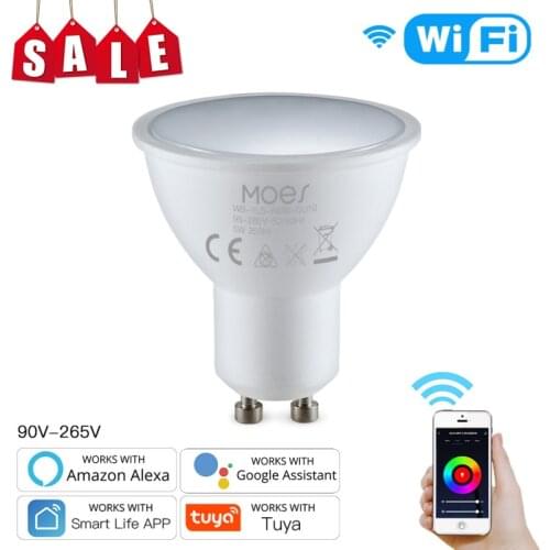 Moes Tuya GU10 WiFi Smart LED Bulbs RGBCW 5W Dimmable Lamps Smart Life Remote Control Work With Alexa Google Home