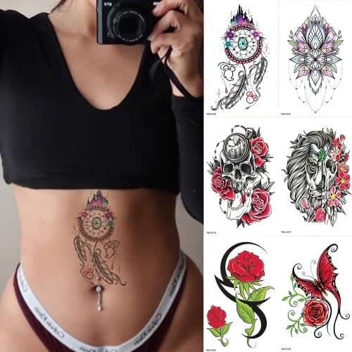Waterproof Temporary Tattoo Sticker Butterfly Unicorn Dreamcatcher Flash Tattoos Flower Body Art Arm Water Transfer Fake Tatoo