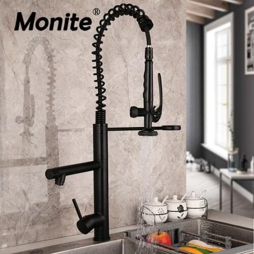 Monite Matte Black Kitchen Faucet Pull Out & Swivel Spring Spray One Handle Wash Basin Sink Mixer Tap Kitchen Sink Mixer Faucet
