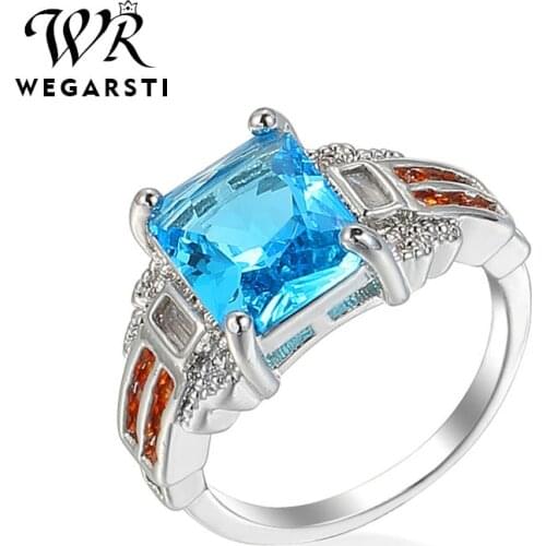 WEGARSTI Party Vintage Jewelry Stylish Girl Gifts Women Ring Artificial Gem Charms 925 Silver Elegant Topaz Ring Size 6-10