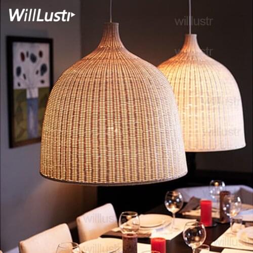 Willlustr handmade wicker suspension lamp dinning room living room pendant light hotel hall restaurant hanging lighting
