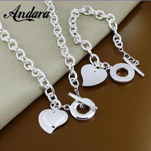 Classic Style Silver Color Jewelry Sets Forever Heart Pendant Necklace Bracelet OT Buckle Party Jewelry E275