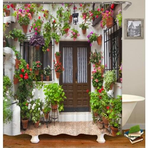 Garden Flowers Scenery Shower Curtains Bath Curtain Waterproof Bathroom Home Decor Washable Fabric Bathroom Screens