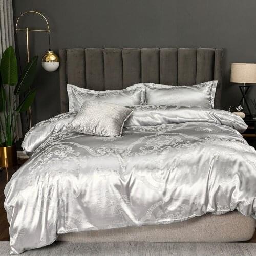 Jacquard Queen Duvet Cover Set King Size Bedding Set Luxury Ropa De Cama Conjunto Silver Color Bed Linen Set For Double Beds
