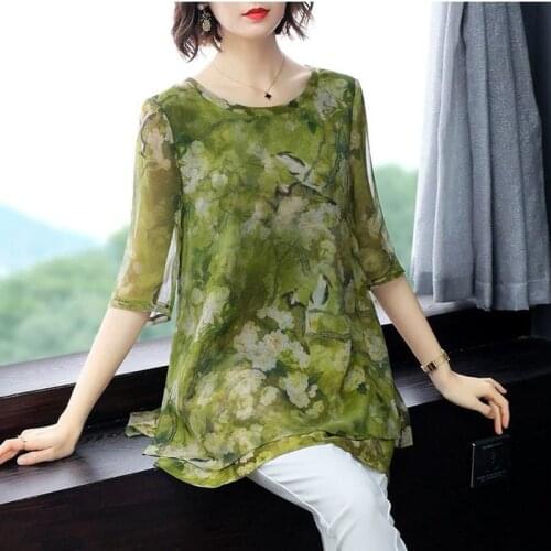 Womens Spring Autumn Style Blouse Shirt Womens Half Sleeve O-Neck Ruffles Printed Casual Tops ZZ1225