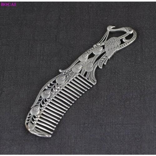BOCAI S990 Sterling Silver Combs Peacock Flainting Tail Hairwear 2021 New Fashion Pure Argentum Womens Charm Ornaments Jewelry