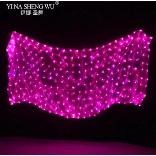 1Pc Belly Dance LED Silk Veil 100% Silk LED Belly Dance 8 Colors Stage Performance Props Belly Dance Accessories LED Veil 4Sizes