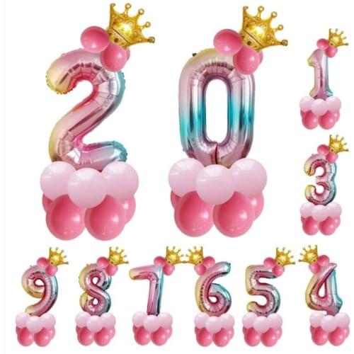 10set/lot 13Pcs/set Birthday Balloons Rainbow Number Foil Balloons Kids 1st Birthday Party Decorations Balloons