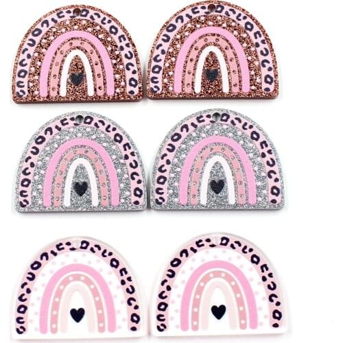 10pcs) AC1830-Acrylic Rainbow For Earrings Party DIY Glitter UV Heart Jewelry Accessories
