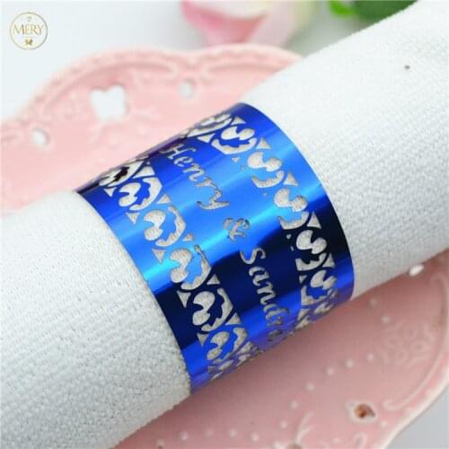 150pcs Free shipping laser cut customized filigree royal blue wedding napkin rings