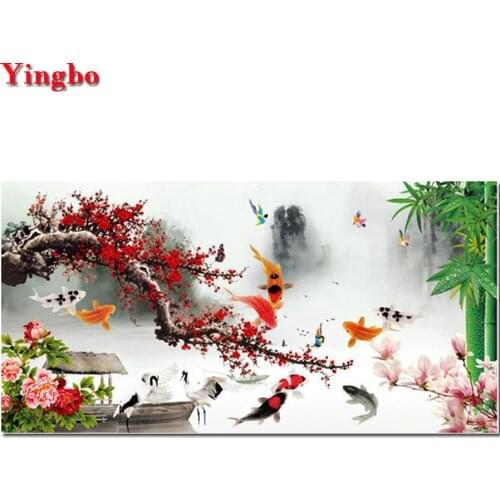 5D Diy diamond painting Koi fish flower square round drill mosaic diamond embroidery Full Display Chinese calligraphy painting