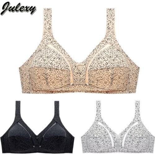Julexy 100% cotton sexy big cup women bra C D Cup print fat plus size bra for women 95 100 105 120 underwear
