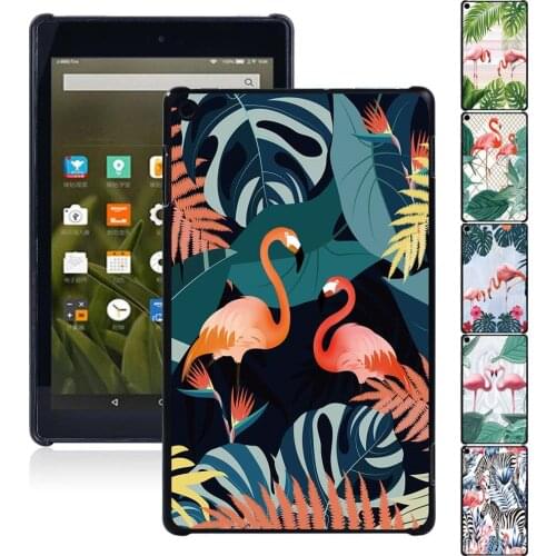 Case For Fire HD 8 Plus 8 10th Gen 2020/Fire 7 5/7/9th Gen/Fire HD 8/Fire HD 10 Flamingo Pattern Plastic Tablet Back Shell+Pen