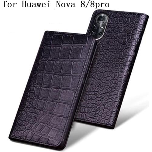 Top Layer Cow Leather Case for Huawei NOVA 8 8Pro Genuine Leather Phone Cover Skin for Huawei NOVA8 NOVA 8 Pro Magnetic fundas