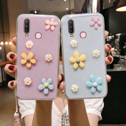 U3x 3D Bloemen Glitter Phone Case For Vivo Y12 Y15 Y17 Y3 Transparante Bling Soft Tpu Back Cover