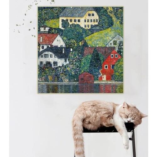 Holover Gustav Klimt"Houses At Unterach On Attersee,1916"Canvas Oil Painting Western Art Decor Poster Aesthetic Home Decoration