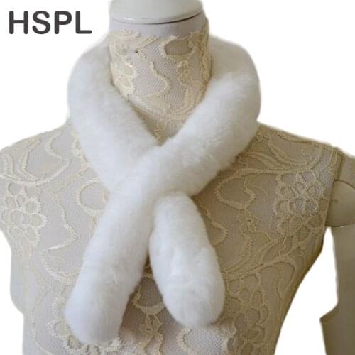 HSPL Soft Little Rex Rabbit Fur Scarf For 2019 Women Winter Real Fur Scarves Winter Stripe Black Scarf Apparel Accessories