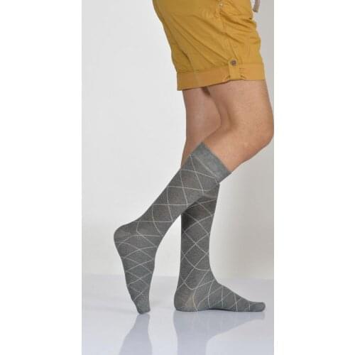Idilfashion Men Emerald Pattern Bamboo Socket Stocking-Gray-E-ART217 (3'LÜ PACKAGE)