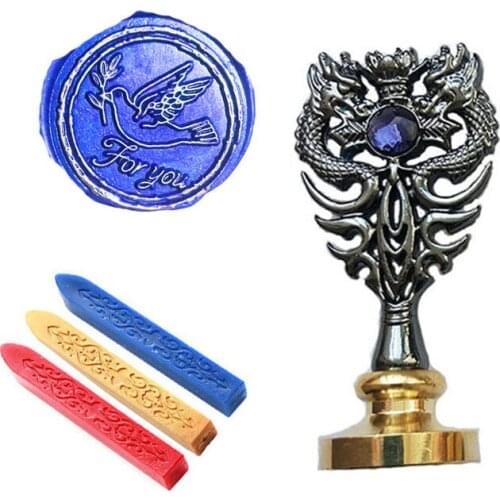 Signature Custom Wax Seal Stamp Kit Pigeon Olive leaf For you Metal Dragon Handle Vintage Wedding Invitations (Dragon black