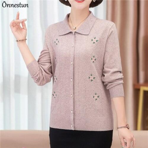 Turn Down Cardigans Sweater Women Autumn Single-breasted Sweater Top Femme Korean Fashion Floral Embroidery Female Cardigan