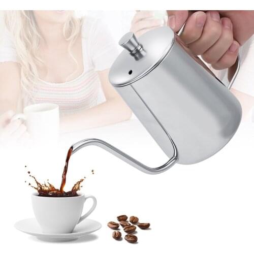 550ml Stainless Steel Long Gooseneck Coffee Hand Punch Pot Kettle With Lid For Home Kitchen Coffee Shop Mini Narrow Mouth Pot