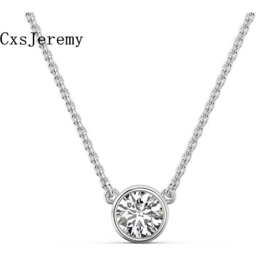 CsxJeremy Solid 14K White Gold 1ct DEF Color Round Lab-Grown Diamond Moissanite Solitaire Pendant &Necklace For Women Bride Gift