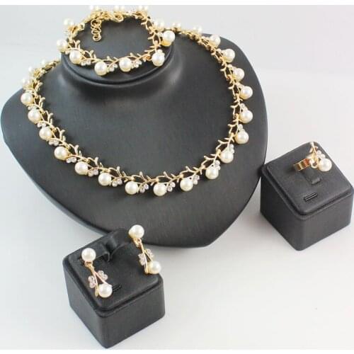 Fashion Classic Imitation Pearl Gold/Silver Plated Crystal Top Elegant Party Gift Costume Pearl Necklace Party Jewelry Sets