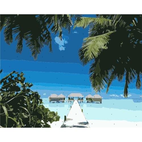 Painting By Numbers Scenery DIY Oil Coloring By Numbers Hawaiian Landscape Canvas Paint Art Pictures Home Decor Diy Gift