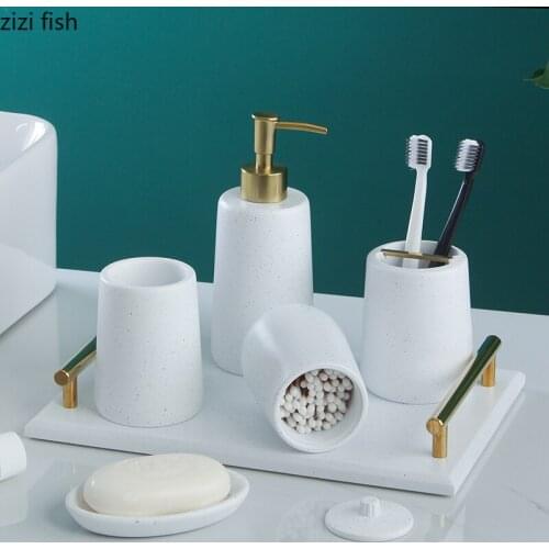Bathroom 5-piece Set Resin Bathroom Supplies Home Wash Set Mouth Cup Toothbrush Holder Lotion Bottle Soap Dish Cotton Swab Box