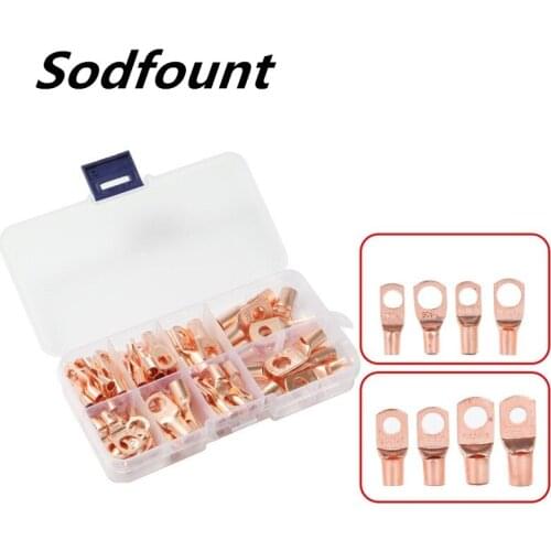 60/65pcs Bolt Hole Tinned Cable Lugs Battery Terminals Set SC Glimpse Copper Nose Wire Connector Crimped/Soldered Terminalor Kit