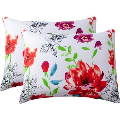 Floral Printed Pillowcase Queen Size, Brushed Microfiber Pillowcase Set 20"x30" pillow cover pair