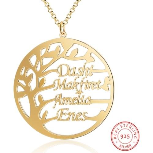 Personalized 925 Sterling Sliver Name Necklaces Tree Pendant Engraved 4 Names Fashion Custom Jewelry Anniversary Gift for Women
