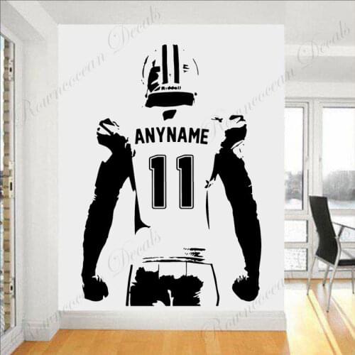 Custom Name And Number American Football Player Wall Sticker Vinyl Art Home Decor Boys Room Bedroom Soccer Decals Wallpaper 4743