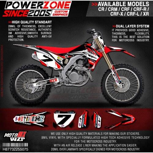 PowerZone Custom Team Graphics Backgrounds Decals 3M Stickers Kit For HONDA CRF250R 2014-2017 CRF450R 2013-2016 075