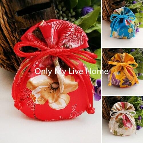 Handmade Tassel Floral Silk Brocade Jewelry Pouch Gift Bags Small Satin Drawstring Bags Pouches Sachet Cloth bag for Jewellery