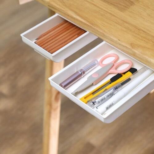 Home Office Punch Free Under Desk Drawer Organizer Box Holder Self Adhesive