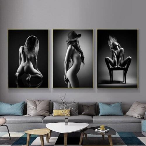 Sexy Nude Black and White Women Canvas Painting Wall Art Poster Prints Wall Pictures for Living Room Home Wall Cuadros Decor
