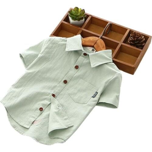 Summer New Style Baby Pure Cotton Short-sleeve Shirts Infant Boy Girl School Clothes Kids Cartoon Printed Linen Button Shirts