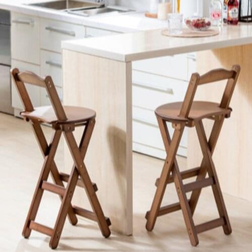 Back bar chair Folding living room high stool solid wood bar chair modern simple family dining room bar stool