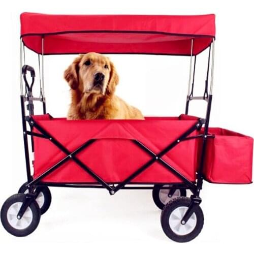 Sports Collapsible Folding Utility Wagon Anti Flies with Ceiling Shopping Cart 100L Large Capacity Loading 75kg Pet Stroller