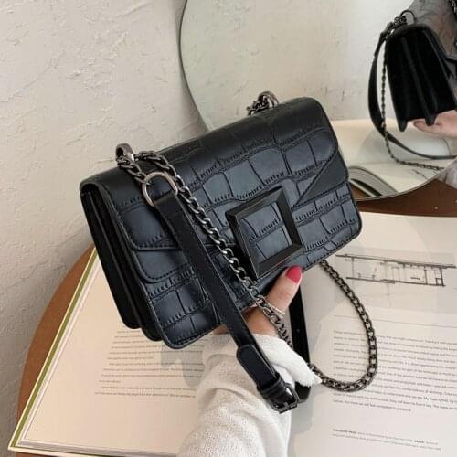 Bags For Women 2021 Small Shoulder Simple Bag Female Luxury Chain Handbags And Purses Stone Pattern PU Leather
