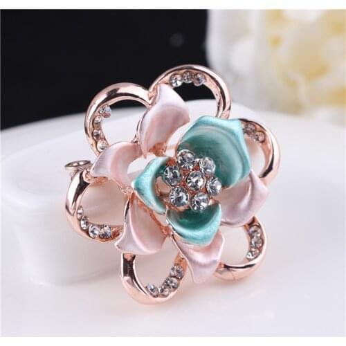 TODOX flower Brooch Rhinestone Fashion colorful painting exquisite Enamel pink flower pins garment accessory wedding girl gifts