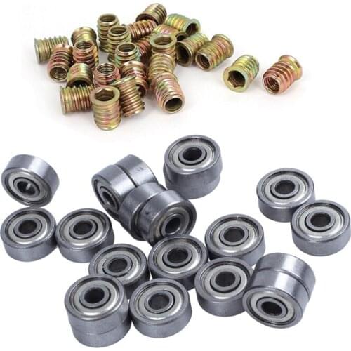 25 Pcs M8 E-Nut Wood Insert Interface Screws Hex, Brass Tone with 20 Pcs 624ZZ 4mm x13mm x5mm Carbon Steel Ball Bearings