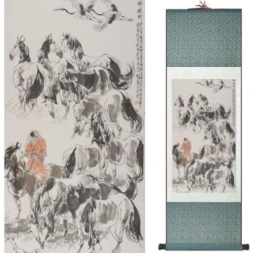 Top quality Chinese Horse silk painting Horse art painting Silk scroll art painting eight horse painting20190828025