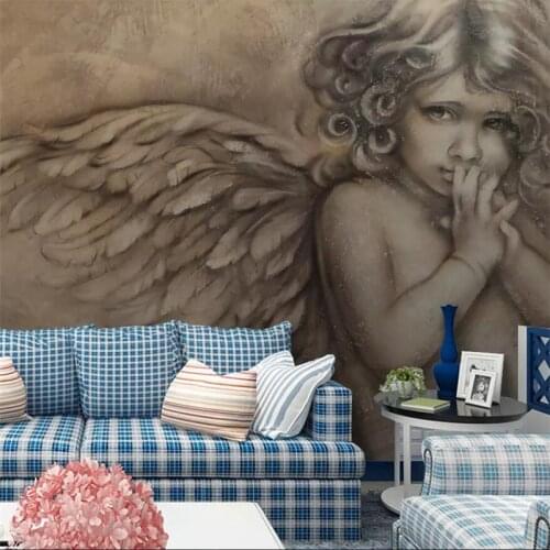 Wellyu European 3D three-dimensional relief small angel background wall painting custom large mural green wallpaper